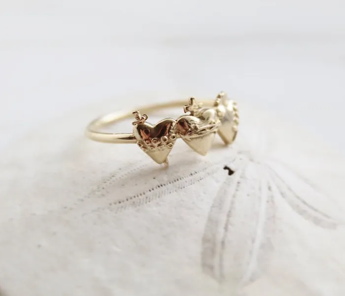 Rings Holy Family Hearts Ring in Gold Vermeil The Little Catholic