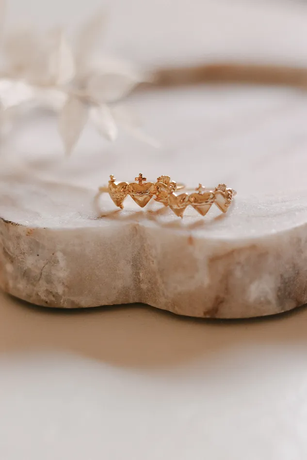 Rings Holy Family Hearts Ring in Gold Vermeil The Little Catholic