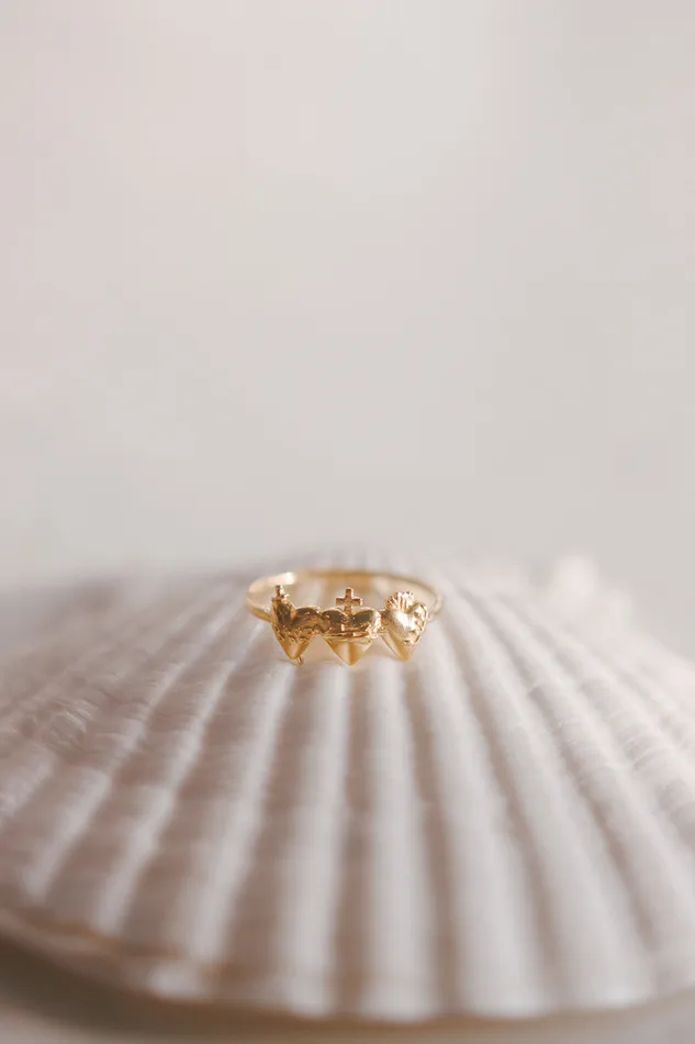 Rings Holy Family Hearts Ring in Gold Vermeil The Little Catholic