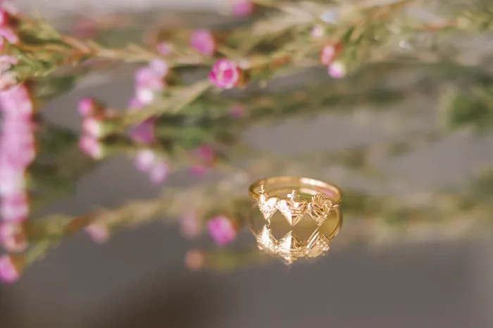 Rings Holy Family Hearts Ring in Gold Vermeil The Little Catholic