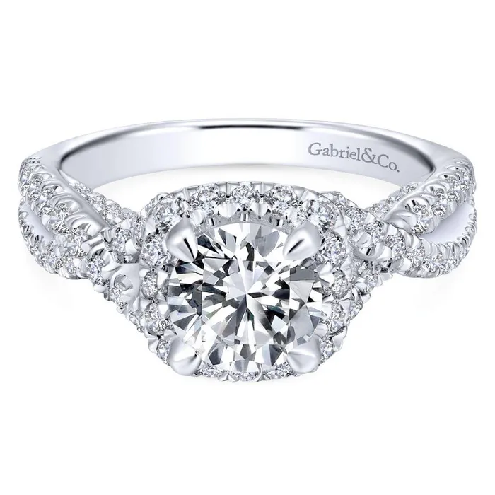 Rings International Diamond Center Gabriel Entwined Collection White Gold Halo Engagement Ring 085 CTW