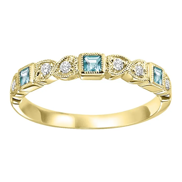 Rings International Diamond Center Mix Bezel Aquamarine Band 110CT in 10K Yellow Gold Rings International Diamond Center Mix Bezel Aquamarine Band 110CT in 10K Yellow Gold
