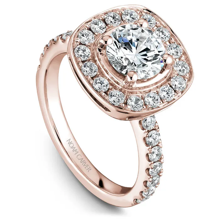 Rings International Diamond Center Noam Carver Rose Gold Diamond Engagement Ring Setting with Channel Set Cushion Halo 080 CTW Rings International Diamond Center Noam Carver Rose Gold Diamond Engagement Ring Setting with Channel Set Cushion Halo 080 CTW