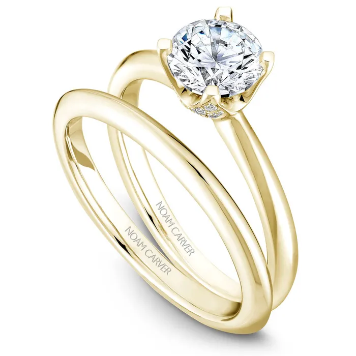 Rings International Diamond Center Noam Carver Yellow Gold Solitaire Engagement Ring Setting with Diamond Crown 013 CTW