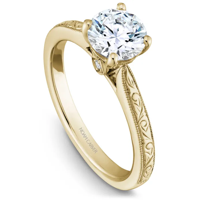 Rings Noam Carver Yellow Gold Carved Edge Engagement Ring Setting 004 CTW International Diamond Center Rings Noam Carver Yellow Gold Carved Edge Engagement Ring Setting 004 CTW International Diamond Center