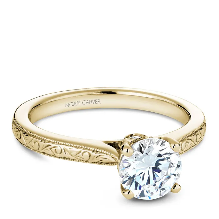 Rings Noam Carver Yellow Gold Carved Edge Engagement Ring Setting 004 CTW International Diamond Center