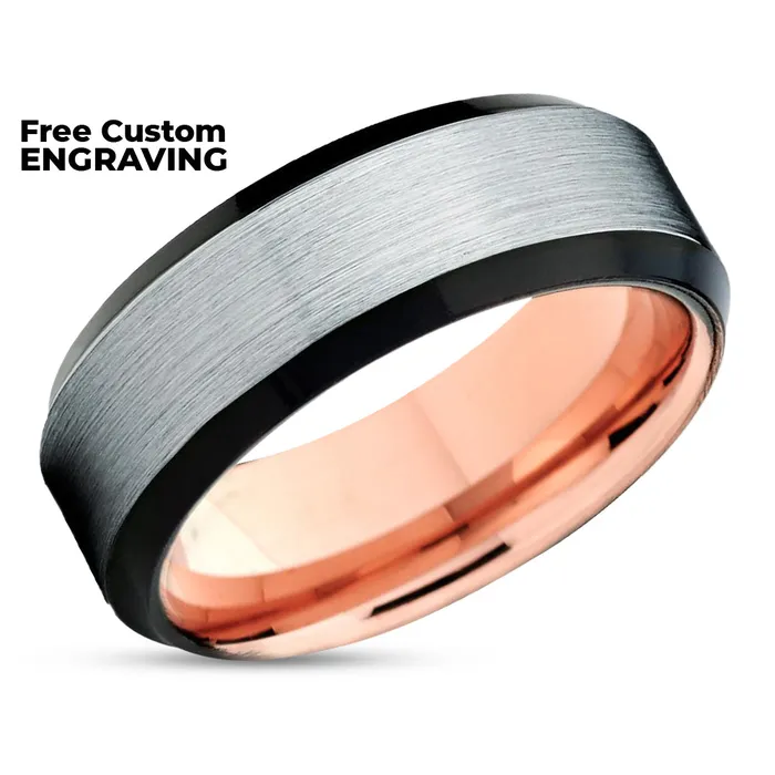 Rings Rose Gold Tungsten Ring Black Rose Gold Tungsten Wedding Band Brush Clean Casting Jewelry
