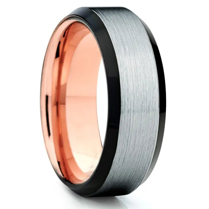 Rings Rose Gold Tungsten Ring Black Rose Gold Tungsten Wedding Band Brush Clean Casting Jewelry