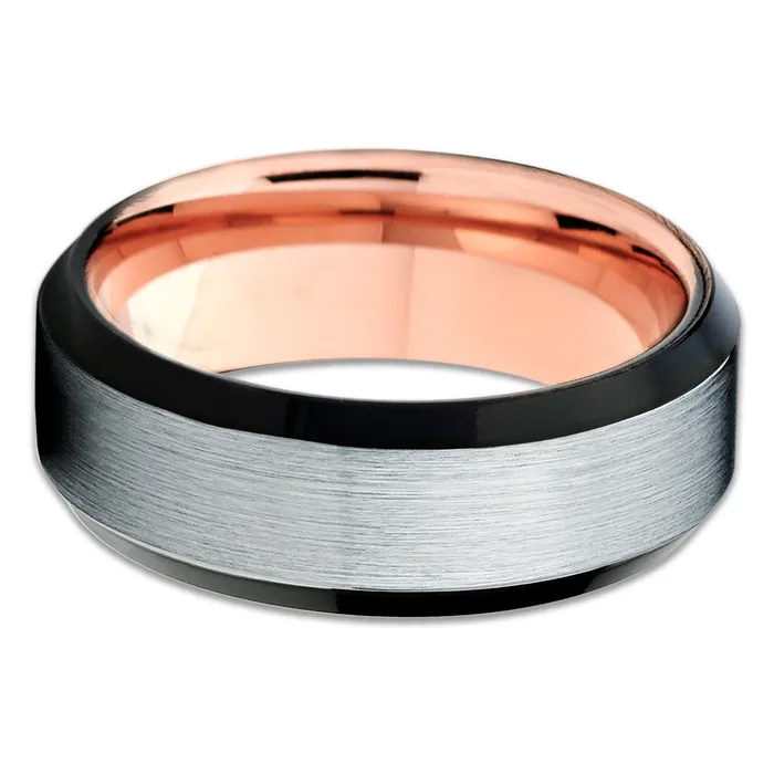 Rings Rose Gold Tungsten Ring Black Rose Gold Tungsten Wedding Band Brush Clean Casting Jewelry