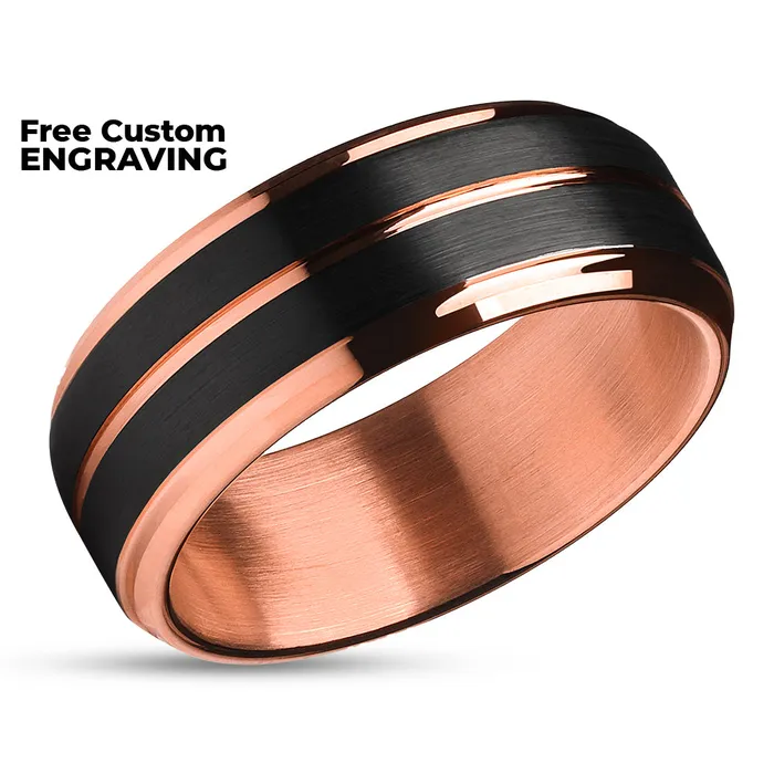 Rings Rose Tungsten Wedding Band Rose Gold Wedding Ring Black Tungsten Ring Clean Casting Jewelry