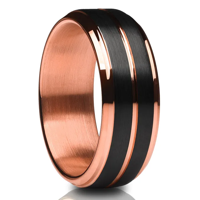 Rings Rose Tungsten Wedding Band Rose Gold Wedding Ring Black Tungsten Ring Clean Casting Jewelry