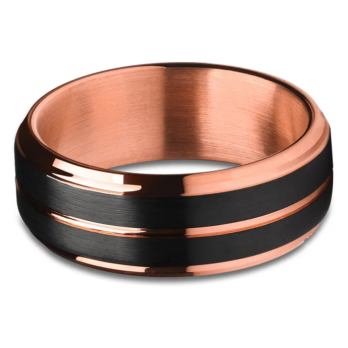 Rings Rose Tungsten Wedding Band Rose Gold Wedding Ring Black Tungsten Ring Clean Casting Jewelry