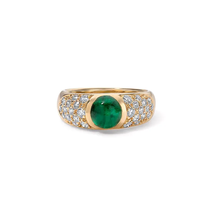 Rings SG Vintage Vintage Cabochon Emerald and Diamond Ring