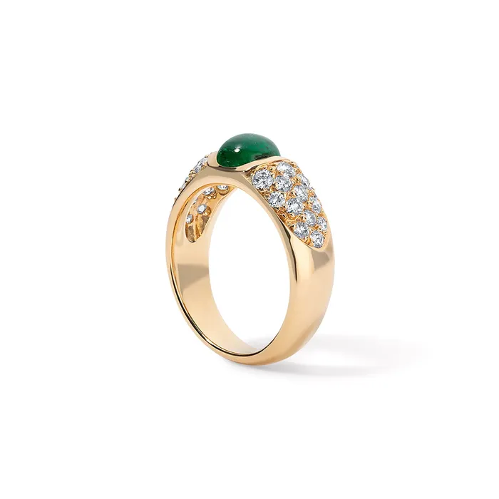 Rings SG Vintage Vintage Cabochon Emerald and Diamond Ring