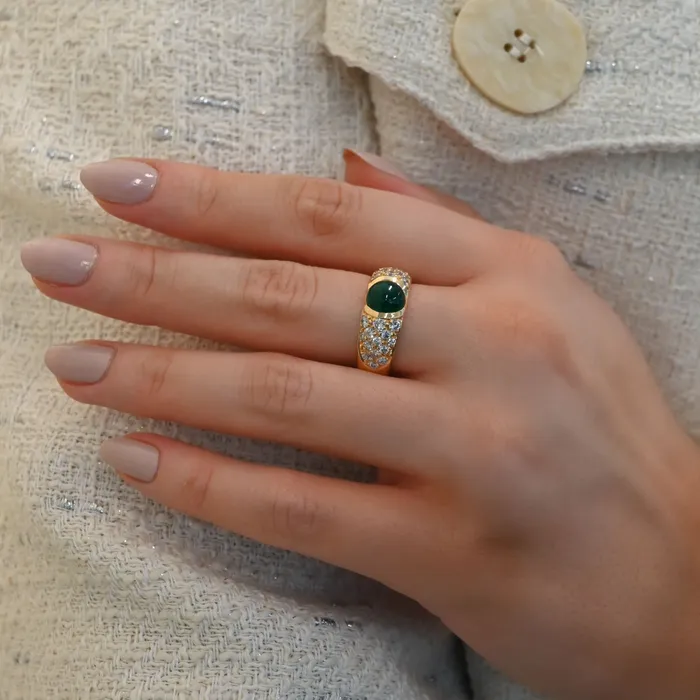 Rings SG Vintage Vintage Cabochon Emerald and Diamond Ring