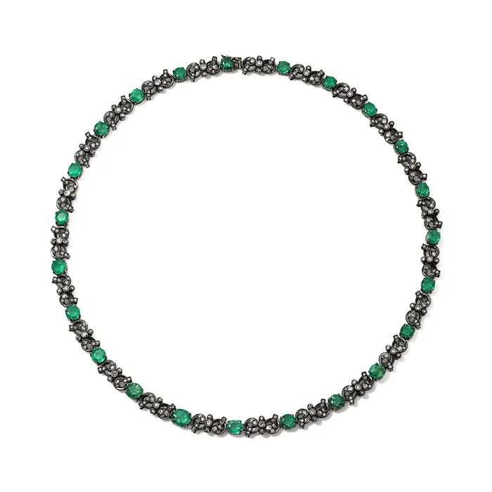 SG Vintage Necklaces Victorian Diamond and Emerald Alternating Necklace