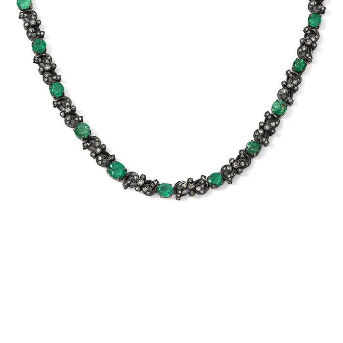 SG Vintage Necklaces Victorian Diamond and Emerald Alternating Necklace
