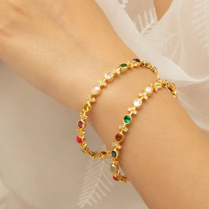 Shimmering Elegance Navaratna Silver Bangles SILVER Rings