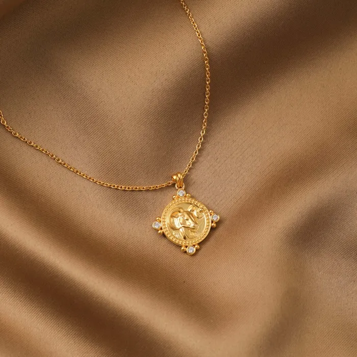 SILVER Crystal Aries Zodiac Coin Gold Plated Silver Necklace Necklaces