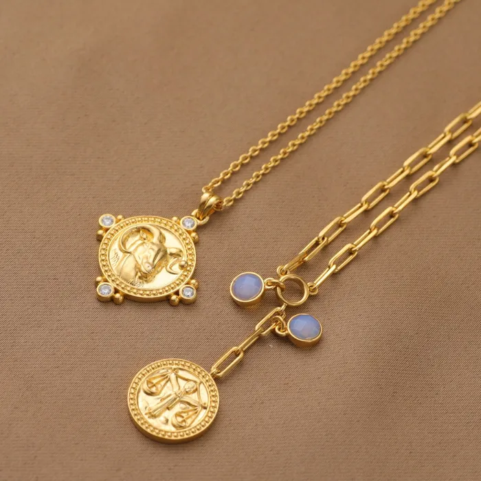 SILVER Crystal Aries Zodiac Coin Gold Plated Silver Necklace Necklaces