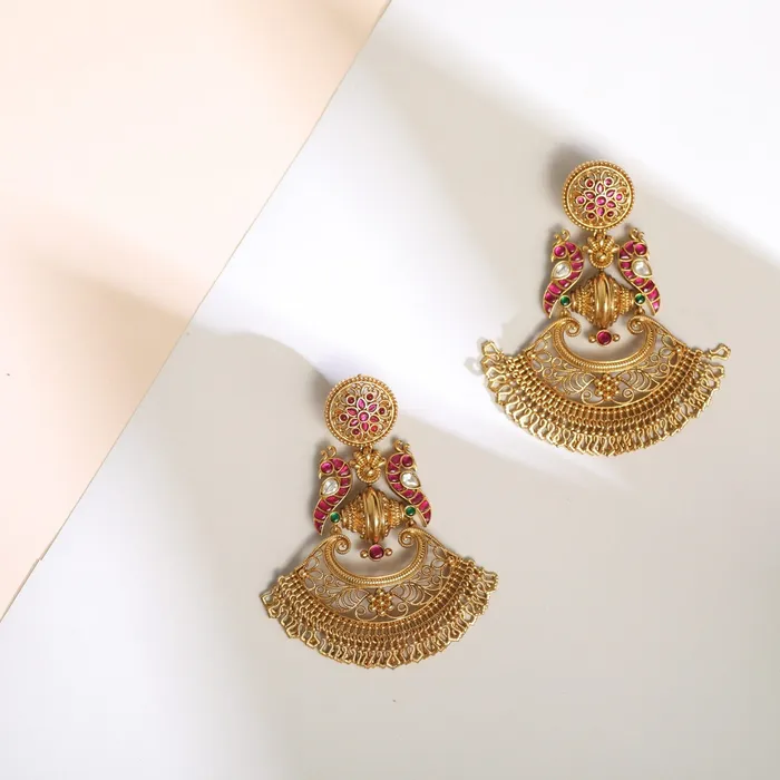 SILVER Earrings Mura Kempu Jadau Silver Chandbali Earrings