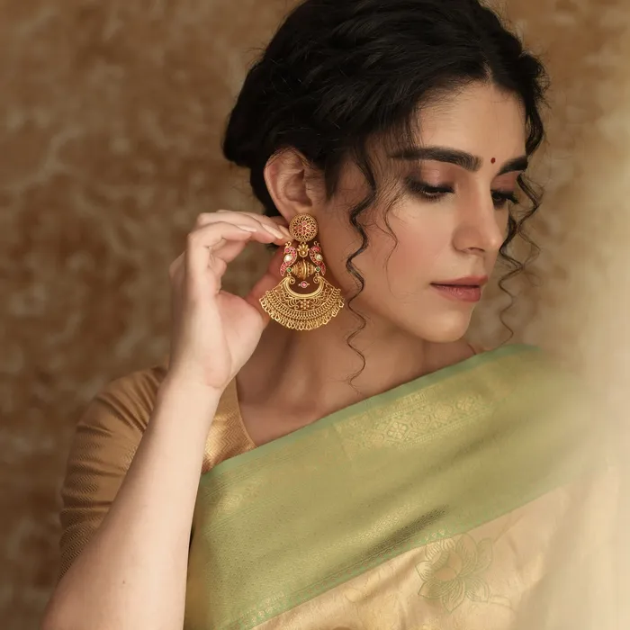 SILVER Earrings Mura Kempu Jadau Silver Chandbali Earrings