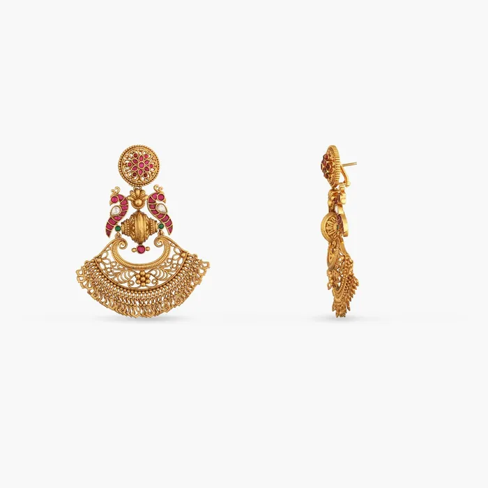 SILVER Earrings Mura Kempu Jadau Silver Chandbali Earrings