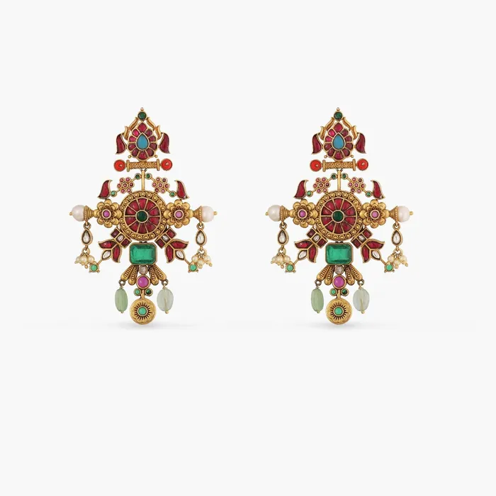 SILVER Earrings Naviya Modern Kempu Jadau Statement Drop Earrings