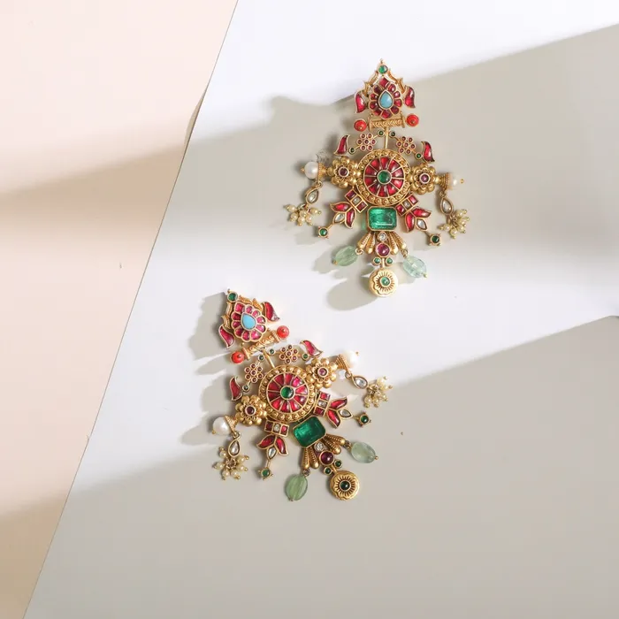 SILVER Earrings Naviya Modern Kempu Jadau Statement Drop Earrings