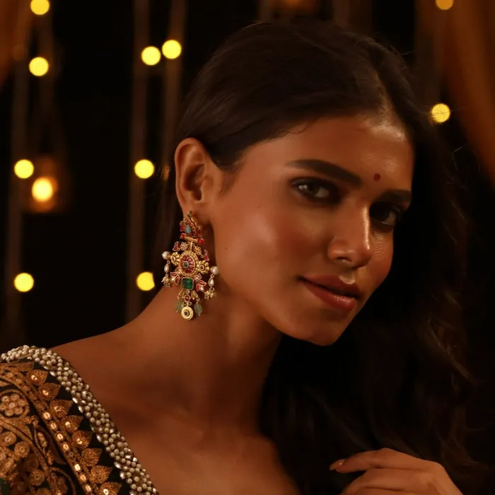 SILVER Earrings Naviya Modern Kempu Jadau Statement Drop Earrings