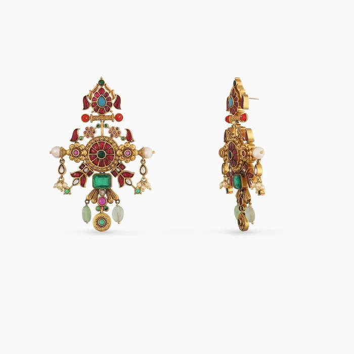 SILVER Earrings Naviya Modern Kempu Jadau Statement Drop Earrings