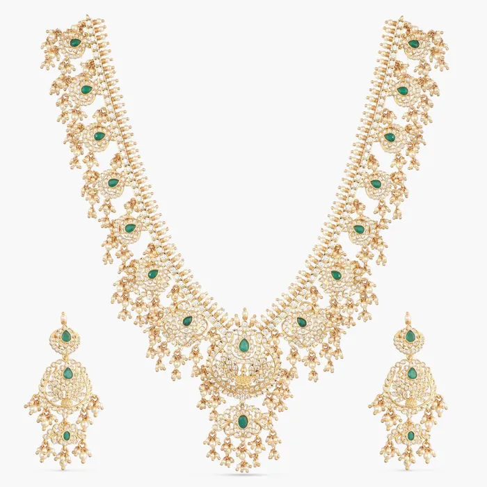 SILVER Necklaces Nalina Gold Plated CZ Silver Guttapusalu Necklace Set SILVER Necklaces Nalina Gold Plated CZ Silver Guttapusalu Necklace Set