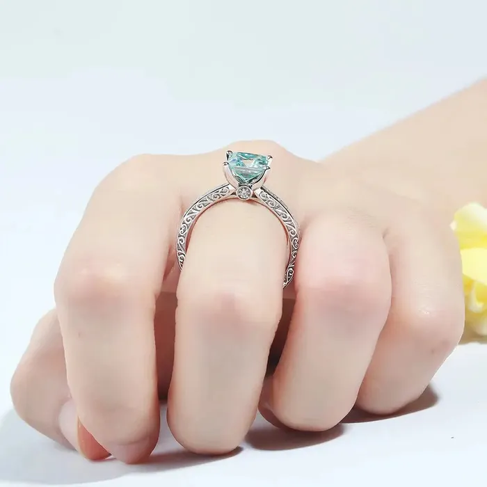 Silver or Gold Blue Princess Cut Moissanite Engagement Ring 25ct Luxus Moissanite Rings