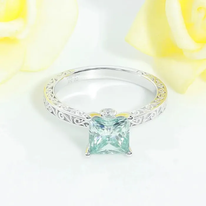 Silver or Gold Blue Princess Cut Moissanite Engagement Ring 25ct Luxus Moissanite Rings