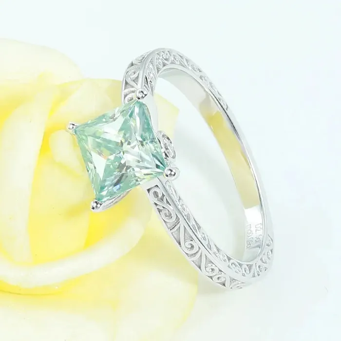 Silver or Gold Blue Princess Cut Moissanite Engagement Ring 25ct Luxus Moissanite Rings