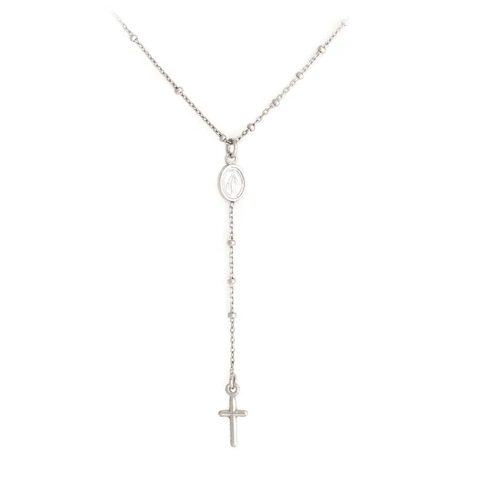 Speidel Necklaces Sterling Silver Rosary Necklace with Miraculous Mary Metal and Cross