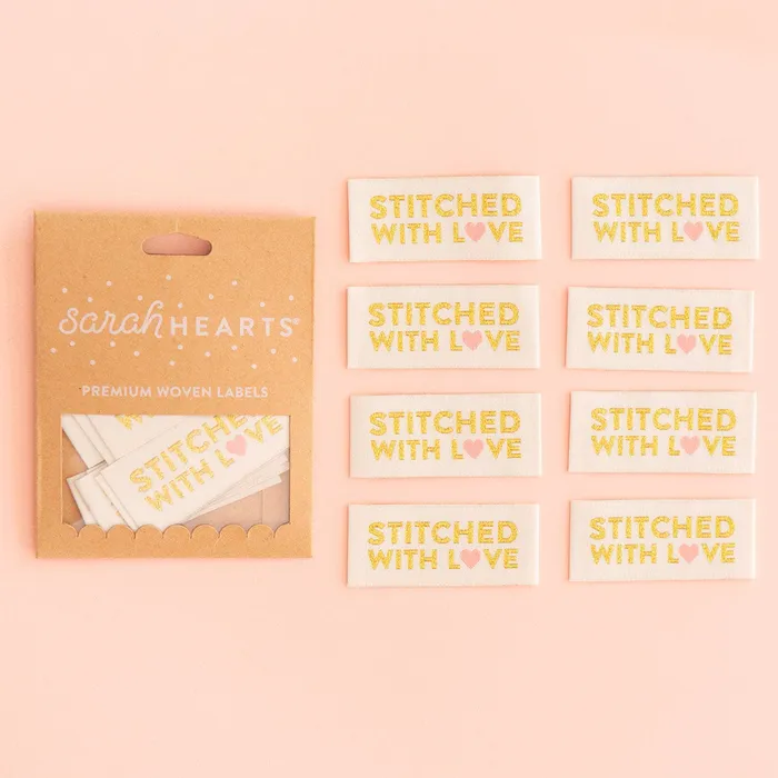 Stitched with Love GoldSewing Woven Clothing Label Tags Sarah Hearts Bracelets