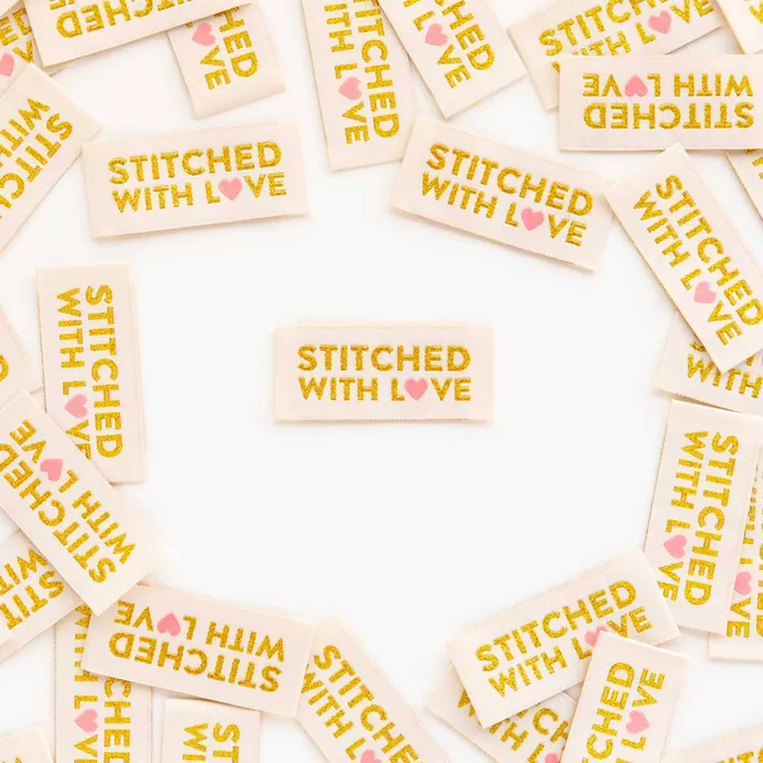 Stitched with Love GoldSewing Woven Clothing Label Tags Sarah Hearts Bracelets