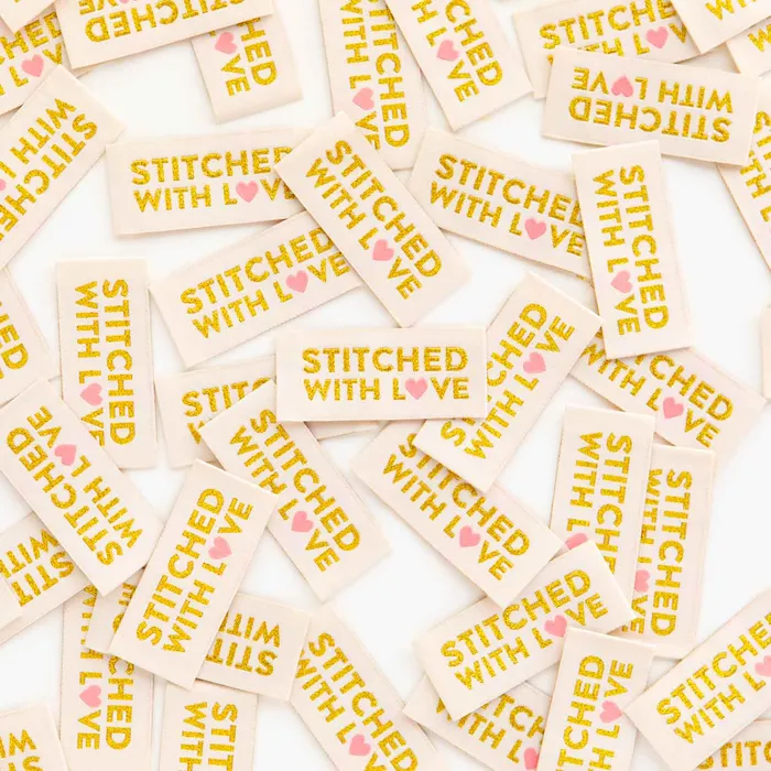 Stitched with Love GoldSewing Woven Clothing Label Tags Sarah Hearts Bracelets