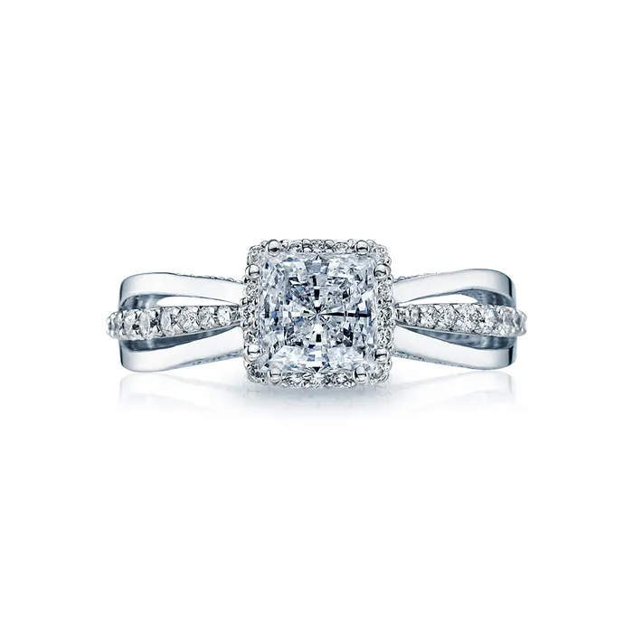 Tacori 18k White Gold Dantela Princess Diamond Engagement Ring Setting 036 CTW International Diamond Center Rings