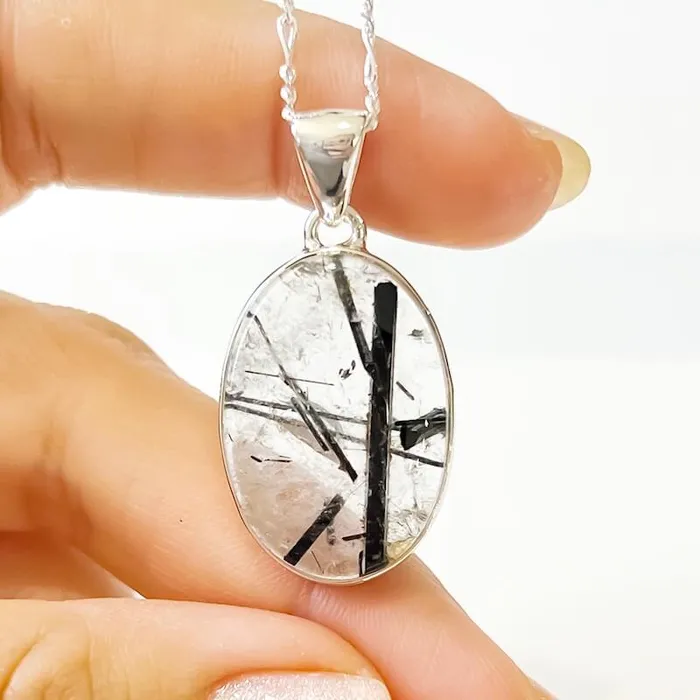 Tourmalinated Quartz Sterling Silver Necklace Magic Crystals Necklaces
