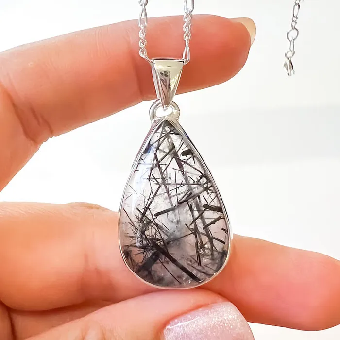 Tourmalinated Quartz Sterling Silver Necklace Magic Crystals Necklaces