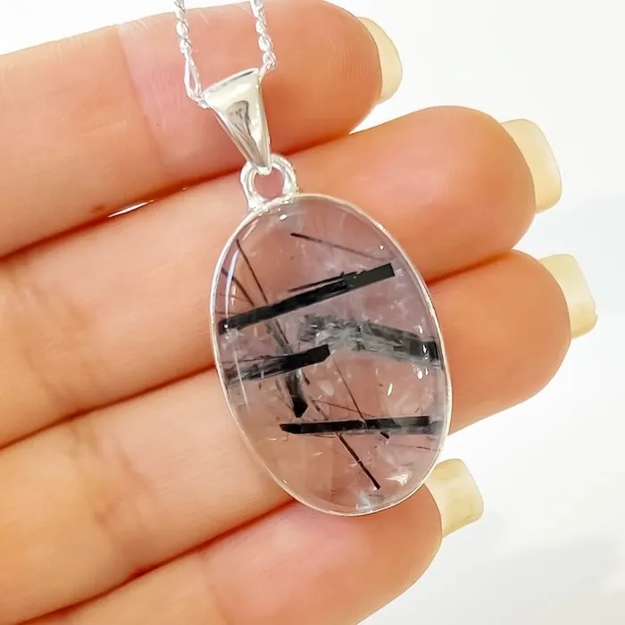 Tourmalinated Quartz Sterling Silver Necklace Magic Crystals Necklaces