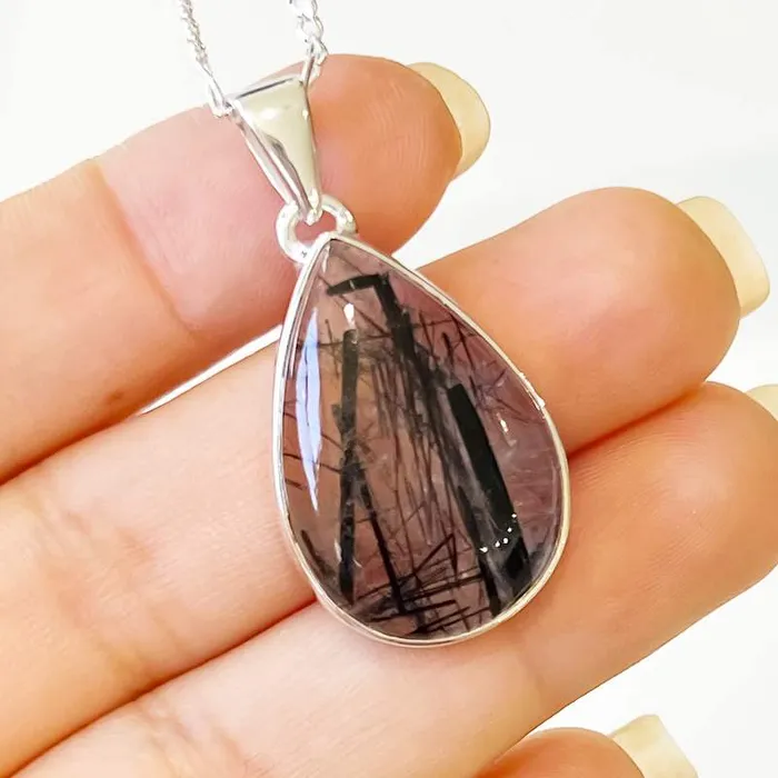 Tourmalinated Quartz Sterling Silver Necklace Magic Crystals Necklaces
