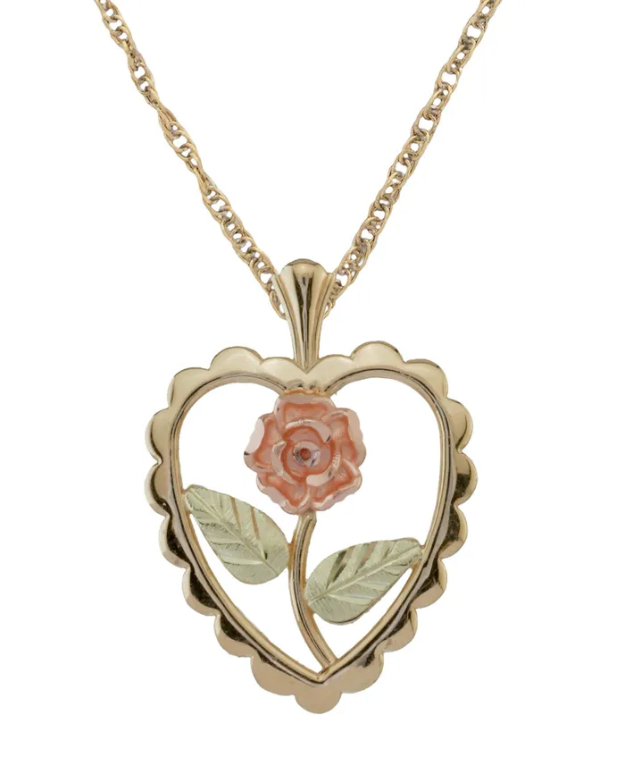 TR Jewelry Concepts Necklaces Black Hills Gold 10K Scalloped Heart and Rose Pendant TR Jewelry Concepts Necklaces Black Hills Gold 10K Scalloped Heart and Rose Pendant