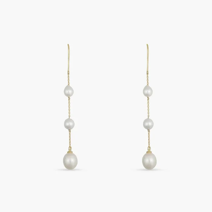 Trinity Pearl Gold Plated Silver Drop Earrings SILVER Earrings