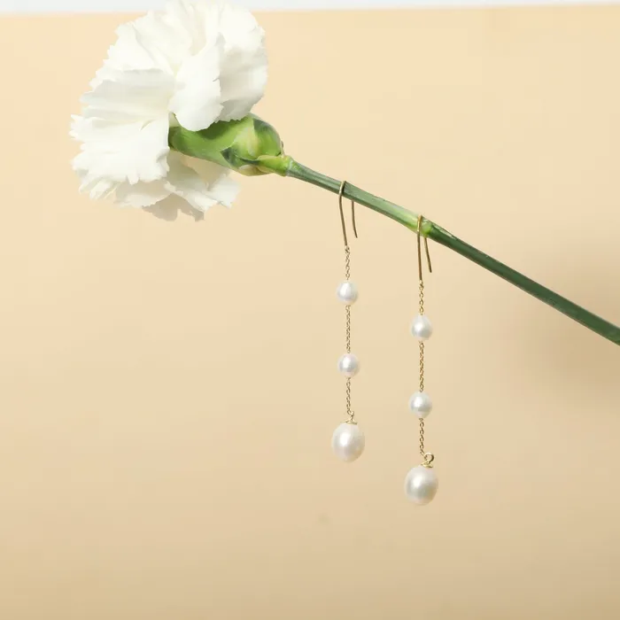 Trinity Pearl Gold Plated Silver Drop Earrings SILVER Earrings