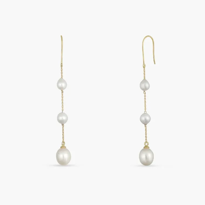 Trinity Pearl Gold Plated Silver Drop Earrings SILVER Earrings