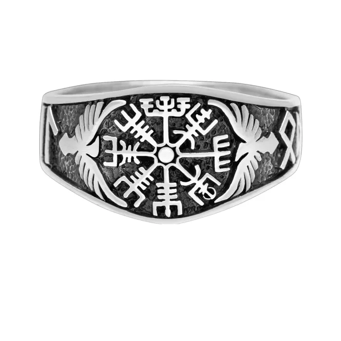 Valhalla Vikings Rings Viking Ring Silver Vegvisir Ravens