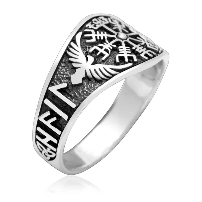 Valhalla Vikings Rings Viking Ring Silver Vegvisir Ravens